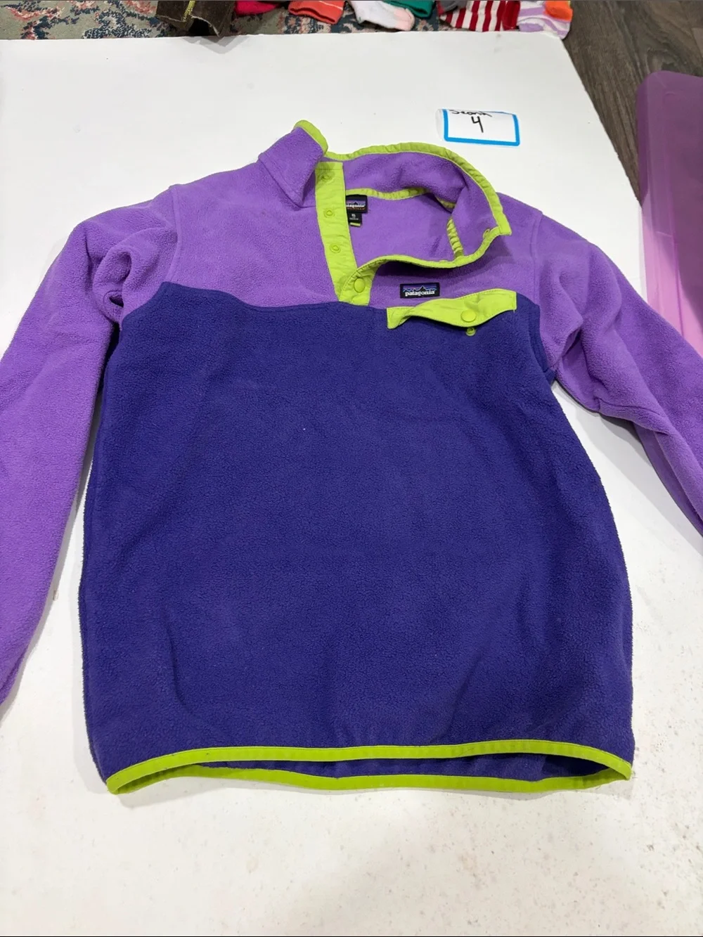 Patagonia Kids Two-Tone Purple Fleece with Lime Trim